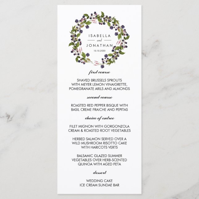 Blueberry wreath  | wedding  Menu (Front)