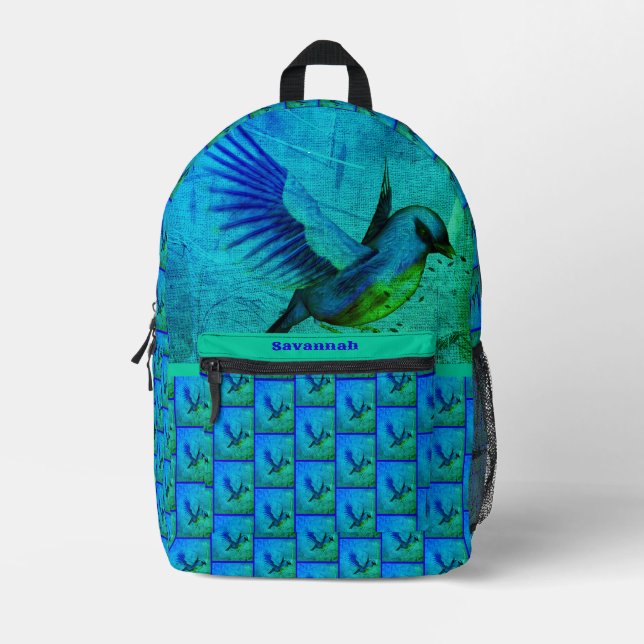 Bluebird Abstract Animal Art Personalized Printed Backpack (Front)