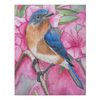 Bluebird Among the Azaleas Faux Canvas Print
