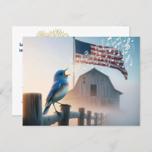 Bluebird And American Flag Thank You Postcard