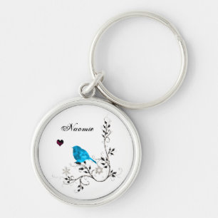 Bluebird and Blue Heart Keychain