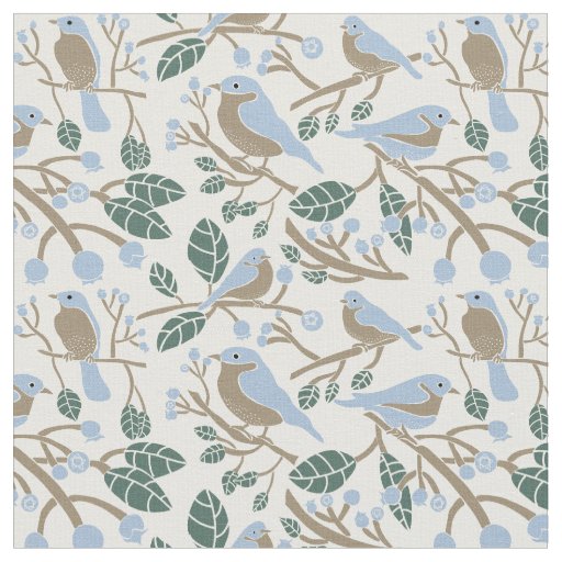Bluebird and Blueberries Patterned Fabric