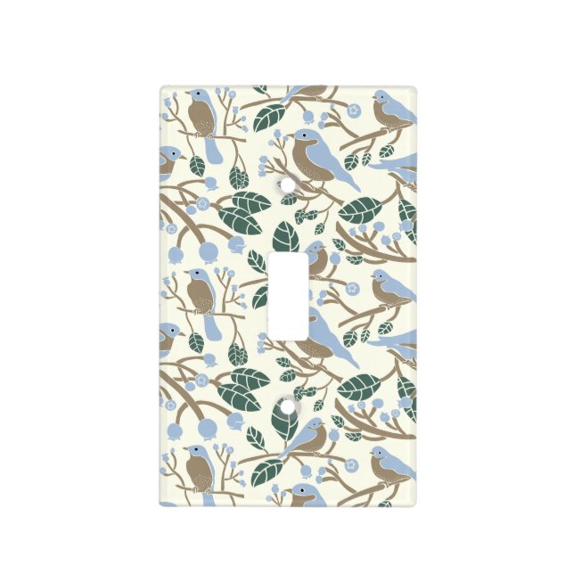 Bluebird and Blueberries Patterned Light Switch Cover (Front)