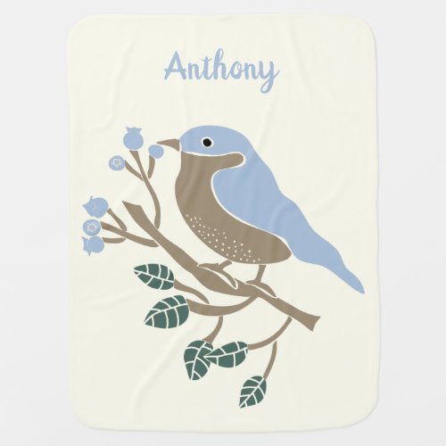 Bluebird and Blueberries Personalized Baby Blanket