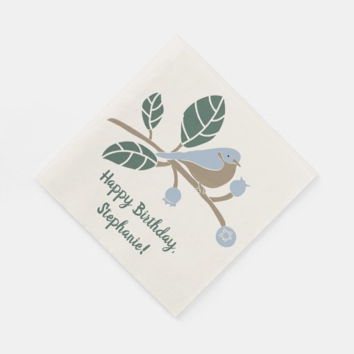Bluebird and Blueberries Personalized Birthday Napkins Zazzle