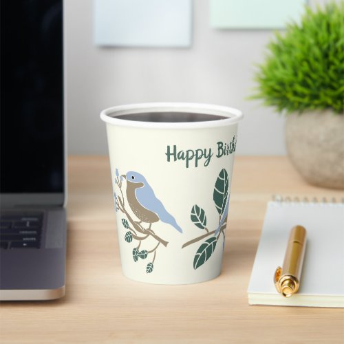 Bluebird and Blueberries Personalized Birthday Paper Cups