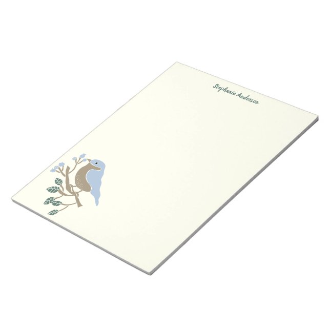 Bluebird and Blueberries Personalized Notepad (Angled)