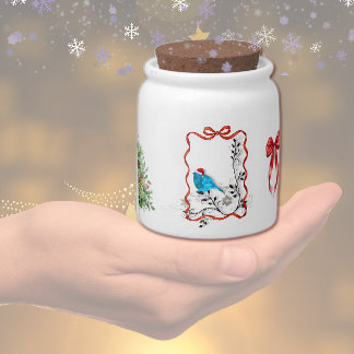 Bluebird and Christmas Tree Candy Jar