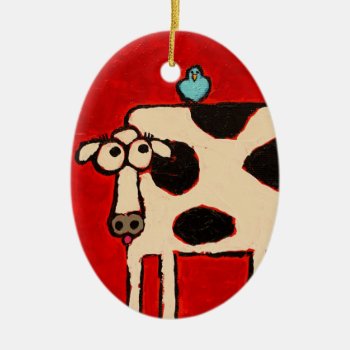 Bluebird And Cow Ornament by ronaldyork at Zazzle