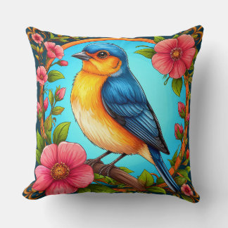 Bluebird And Flowers For Bird Lovers Throw Pillow
