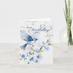 Bluebird and Forget Me Not Happy Birthday Note Card