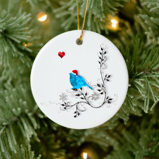 Bluebird and Heart! Ceramic Ornament