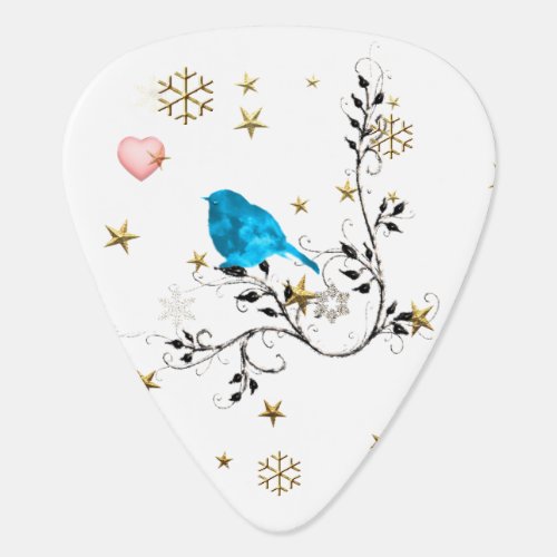 Bluebird and Heart Guitar Pick