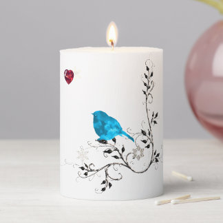 Bluebird and   Heart! Pillar Candle