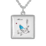 Bluebird And Heart Sterling Silver Necklace at Zazzle