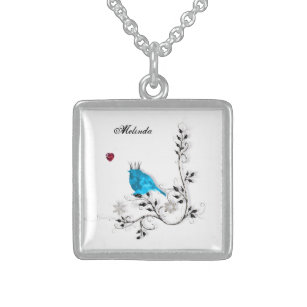 Bluebird and Heart Sterling Silver Necklace