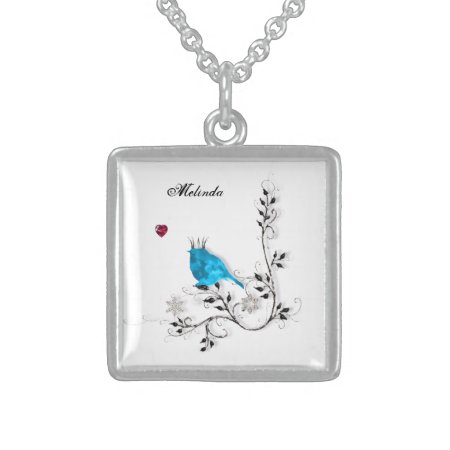 Bluebird And Heart Sterling Silver Necklace