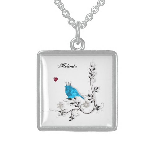 Bluebird and Heart Sterling Silver Necklace
