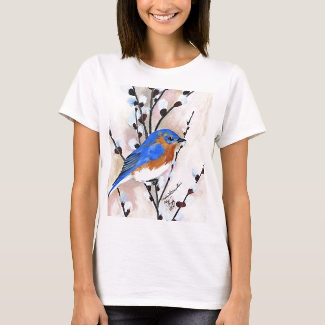 Bluebird and pussy willow T-Shirt (Front)