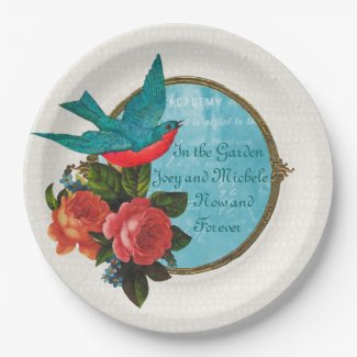 Bluebird and Roses Vintage Design Paper Plate