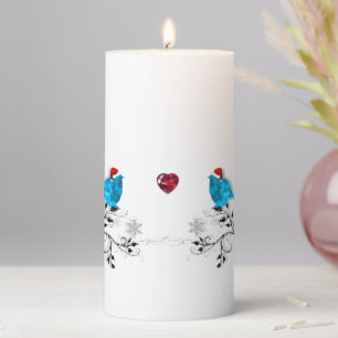 Bluebird and Ruby Hearts! Pillar Candle