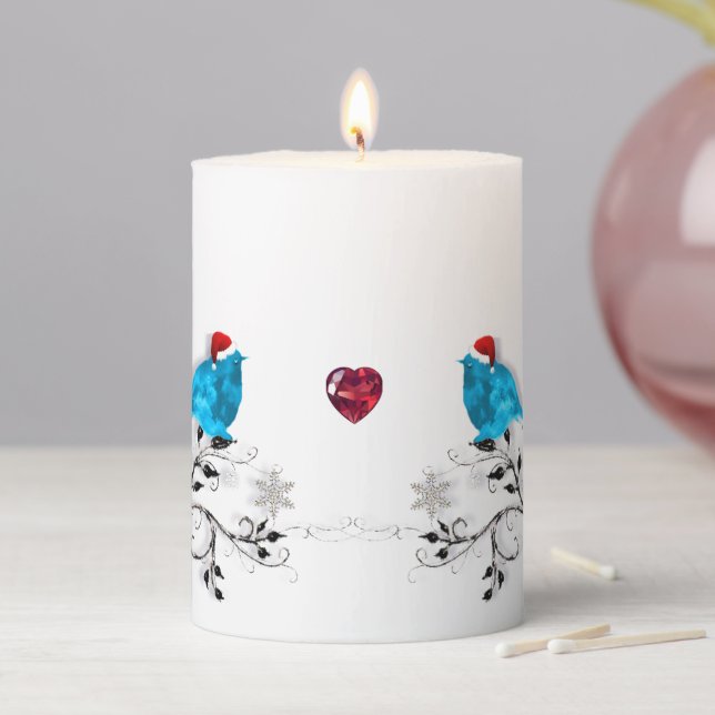 Bluebird and Ruby Hearts! Pillar Candle (In Situ)