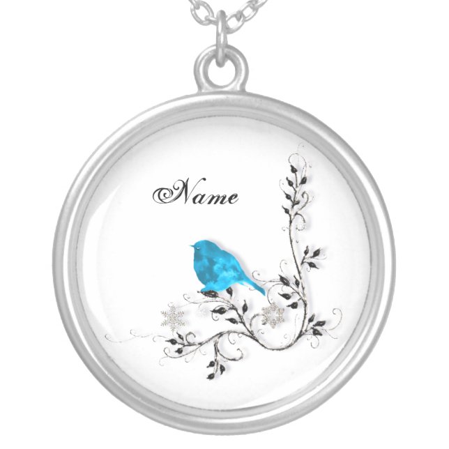 Bluebird and Snowflakes Silver Plated Necklace (Front)
