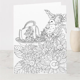 Bluebird and Sunflowers Color it Yourself Card