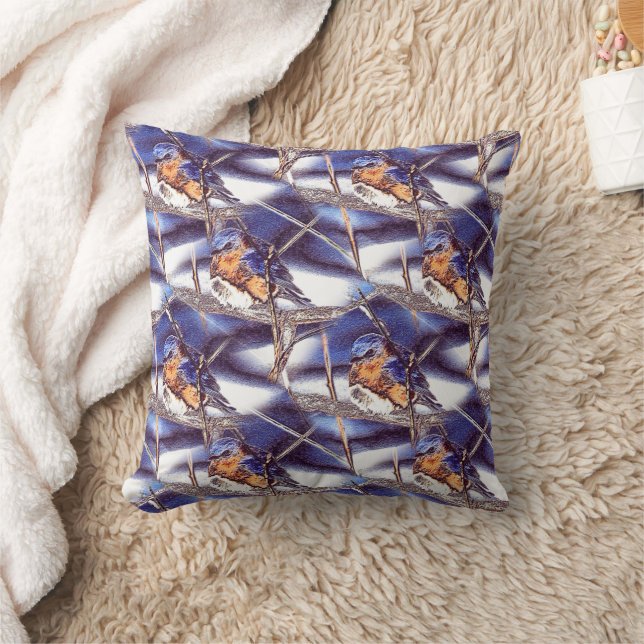 Bluebird Animal Nature Art Pattern Throw Pillow (Blanket)