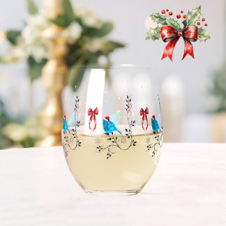 Bluebird at Christmas Stemless Wine Glass