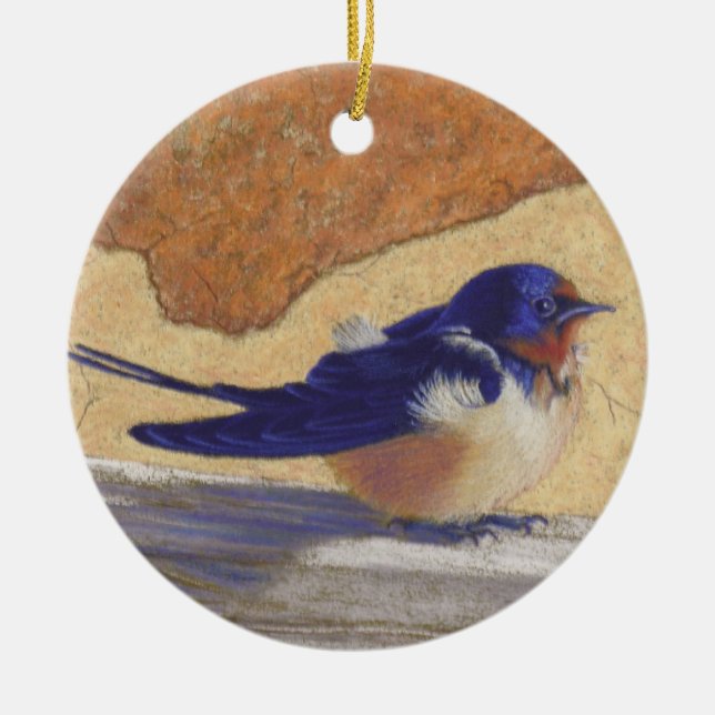 Bluebird, Barn Swallow Ceramic Ornament (Front)