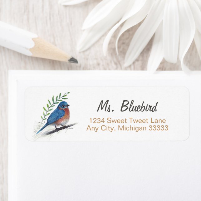Bluebird Bird Art Return Label (Insitu)