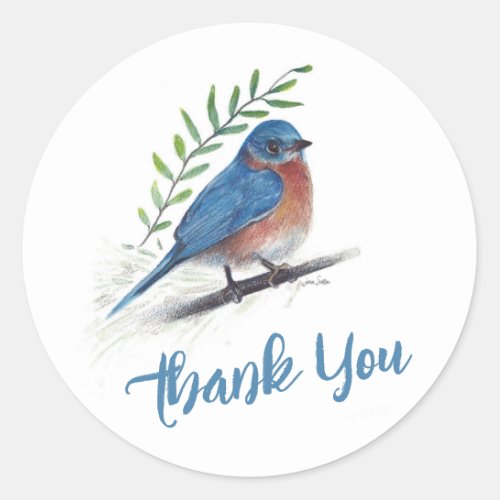 Bluebird Bird Art Thank You Classic Round Sticker