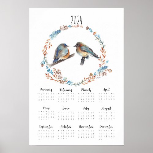Bluebird Bird Couple 2024 Calendar Art Print