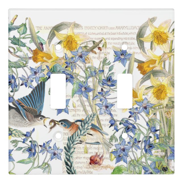 Bluebird Bird Narcissus Flowers Light Switch Cover (Front)