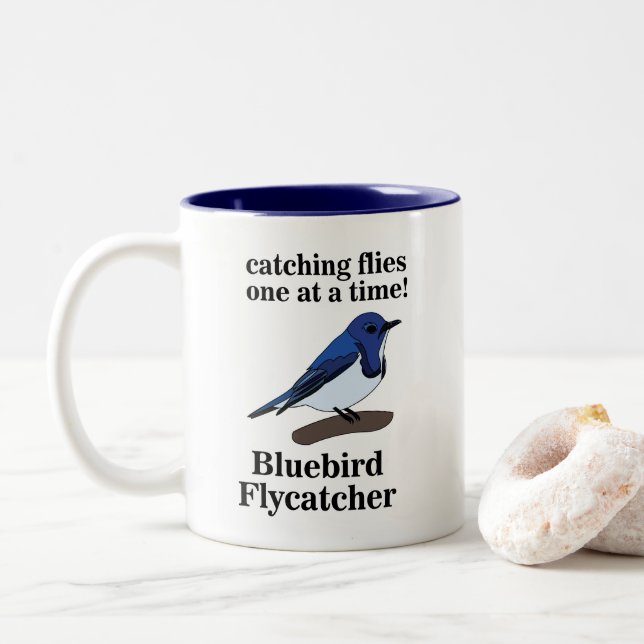 Bluebird Birder Birding Birdwatching Funny Two-Tone Coffee Mug (With Donut)