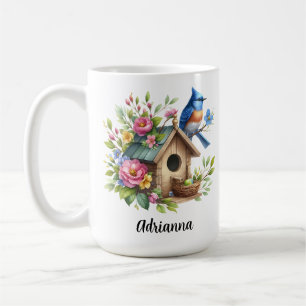 Bluebird Birdhouse Flowers Springtime Garden Coffee Mug