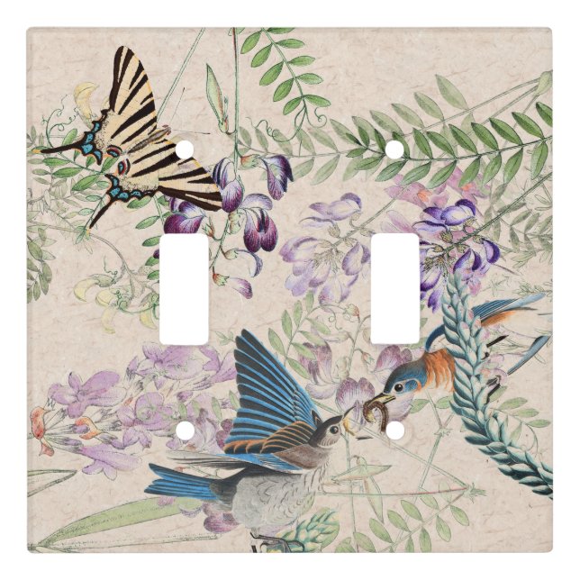 Bluebird Birds Butterfly Floral Light Switch Cover (Front)