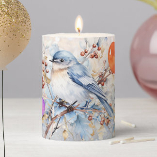 Bluebird Birthday Balloons Pillar Candle