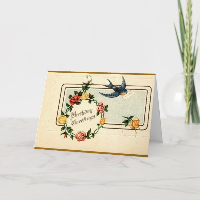 Bluebird Birthday Greetings 1917 Vintage Card (Front)