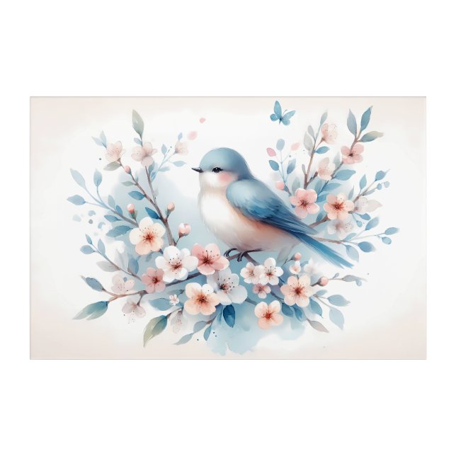 Bluebird Blossom Watercolor Serenity Acrylic Print (Front)