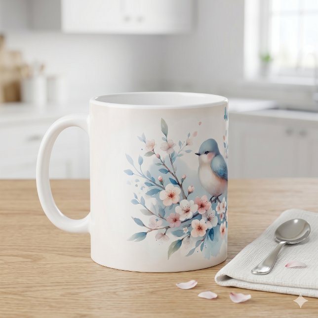Bluebird Blossom Watercolor Serenity Coffee Mug (Bluebird Blossom Watercolor Serenity Coffee Mug)
