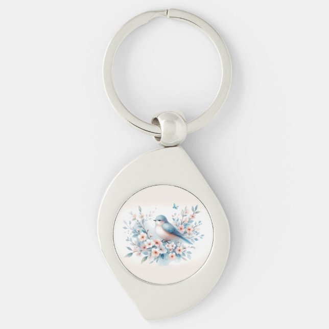 Bluebird Blossom Watercolor Serenity Keychain (Front)
