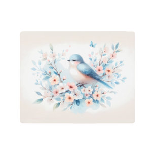 Bluebird Blossom Watercolor Serenity Metal Print
