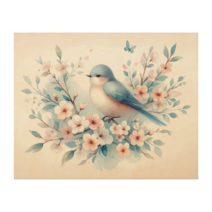 Bluebird Blossom Watercolor Serenity Wood Wall Art