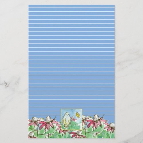 Bluebird Butterfly Pink Coneflowers Blue Lined Stationery