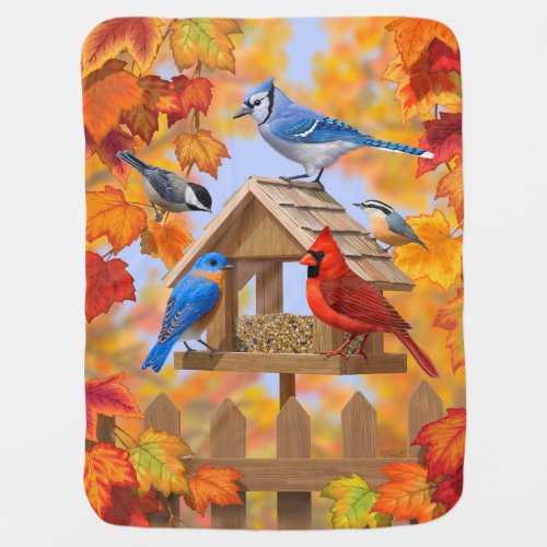 Bluebird Chickadee Cardinal Autumn Bird Feeder Baby Blanket