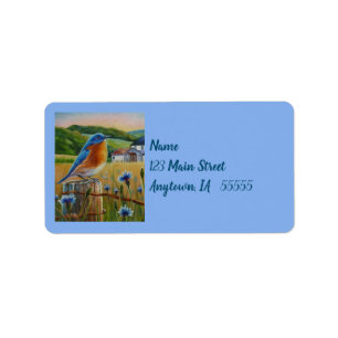 Bluebird Cornflowers Summer Farm Watercolor Art Label