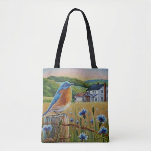 Bluebird Cornflowers Summer Farm Watercolor Art Tote Bag
