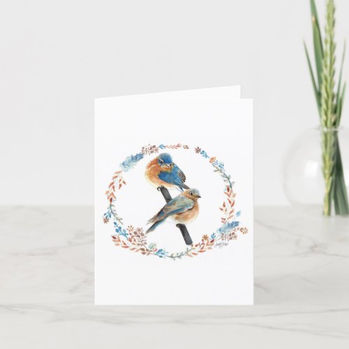 Bluebird Couple Floral Watercolor Painting Thank You Card